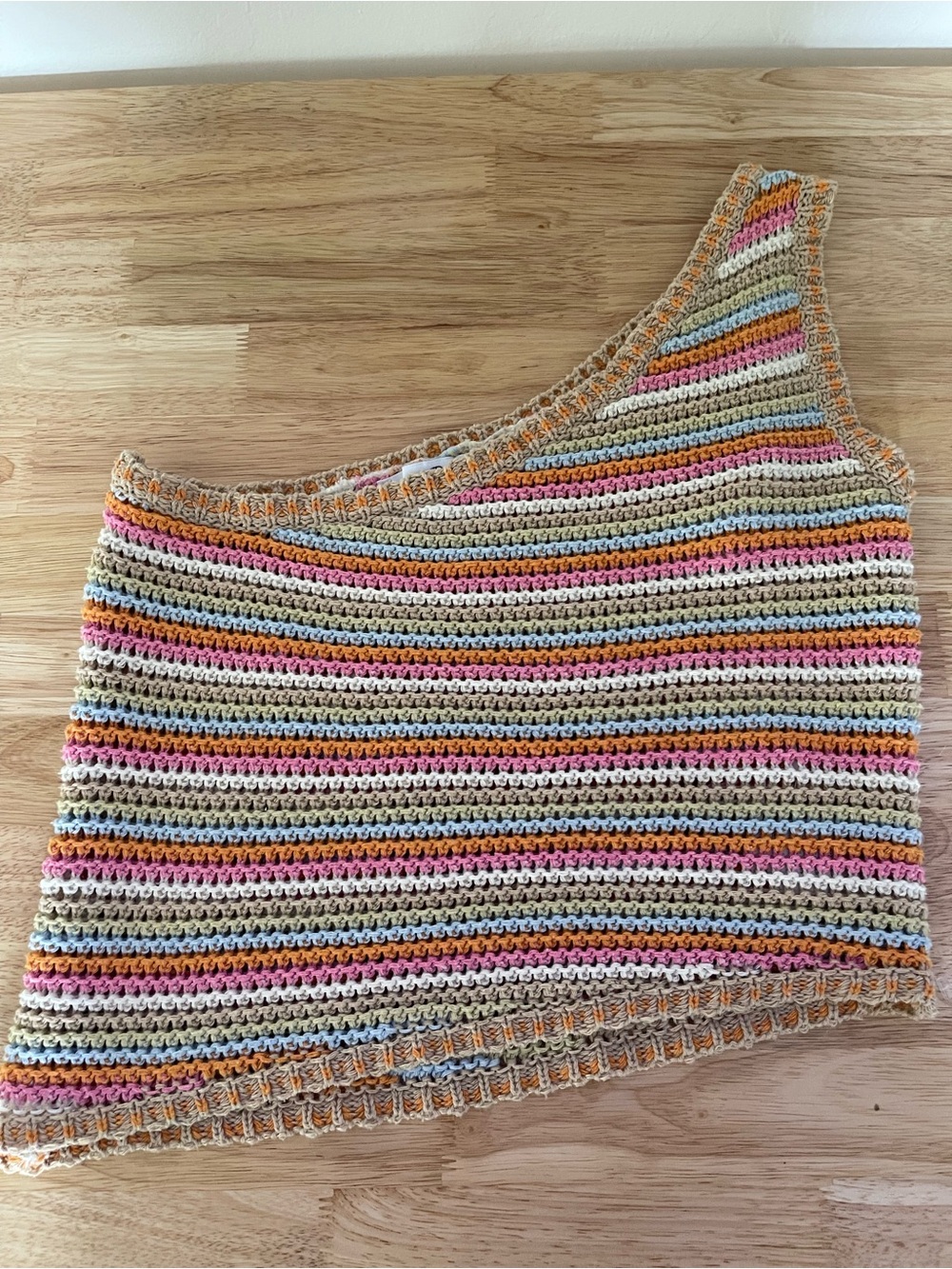 Emory Park Crochet One-Shoulder Tank in Pastel Stripes summer resort wear medium